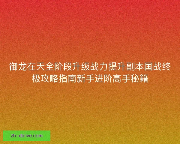 御龙在天全阶段升级战力提升副本国战终极攻略指南新手进阶高手秘籍